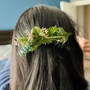 Dried eucalyptus and fern bridal hair comb accessory